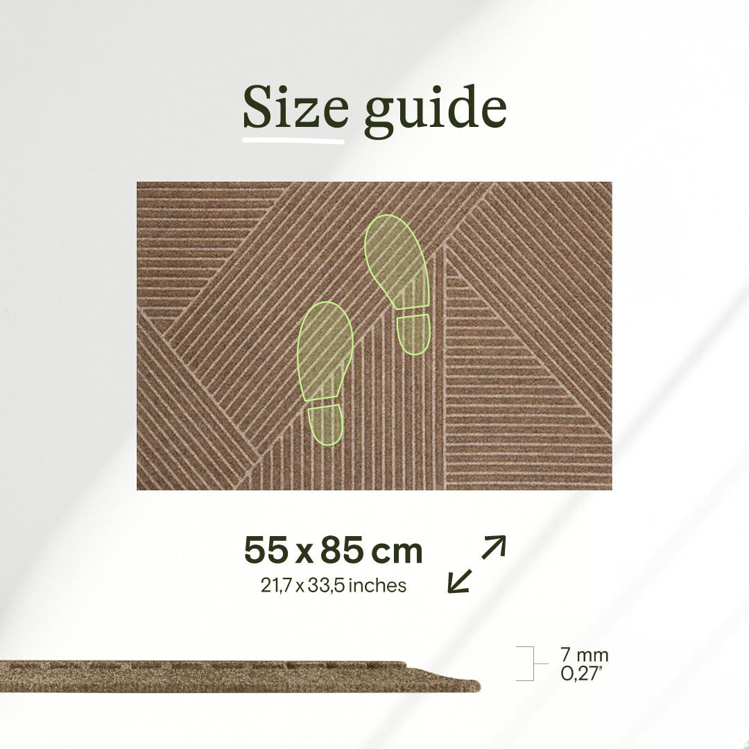 sizeguide showing the available sizes for pyramide pattern doormats