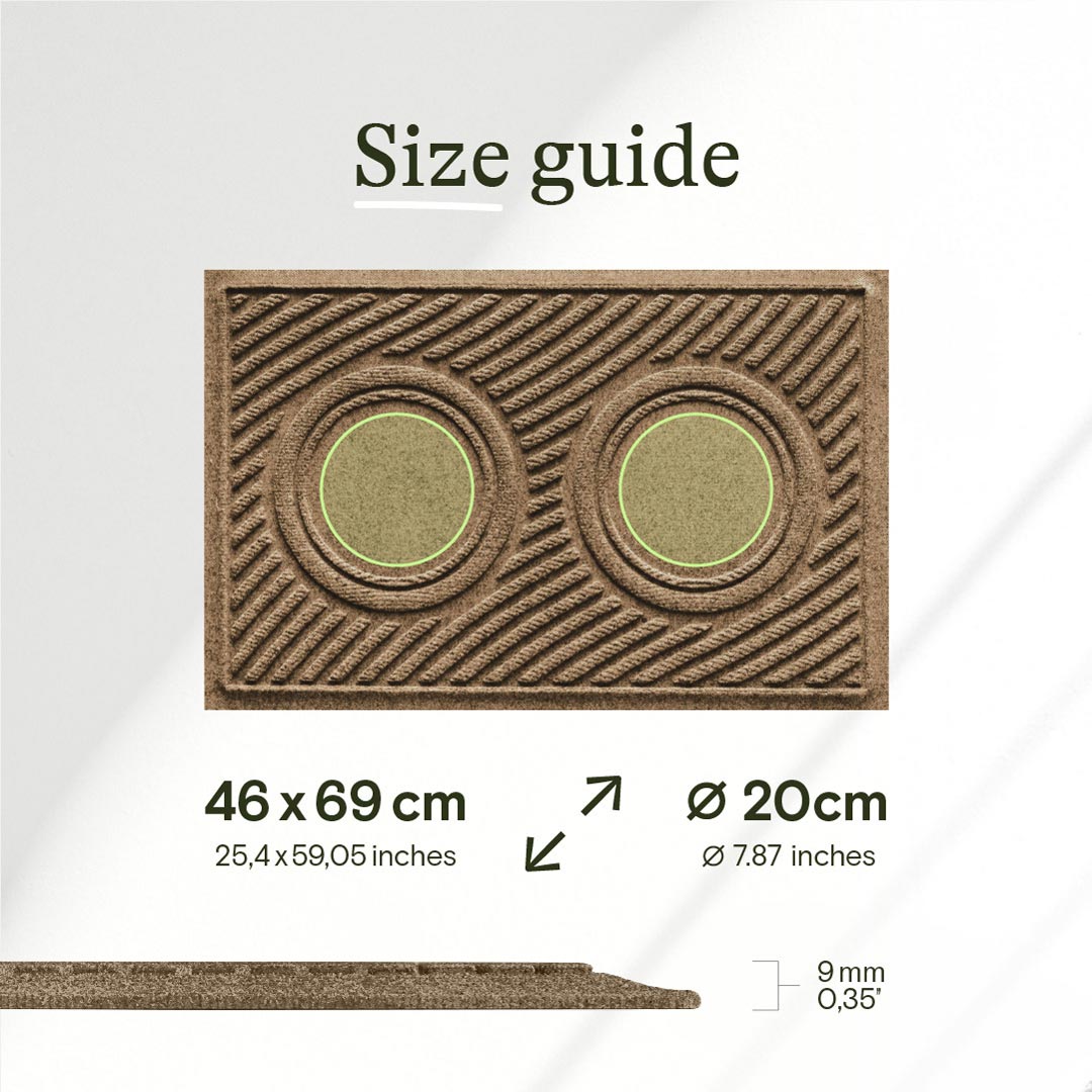 Size guide for a doormat with dimensions displayed