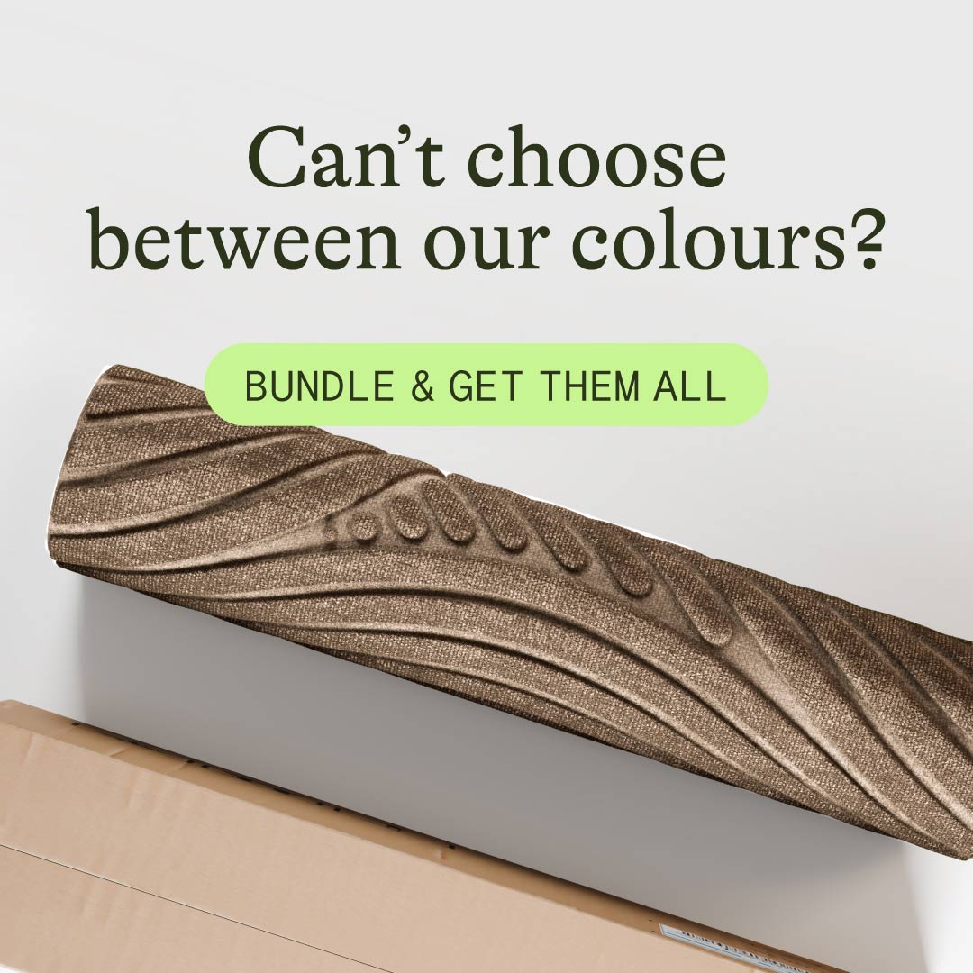 Wooden product with wavy design on a white background, promotional text overlay.